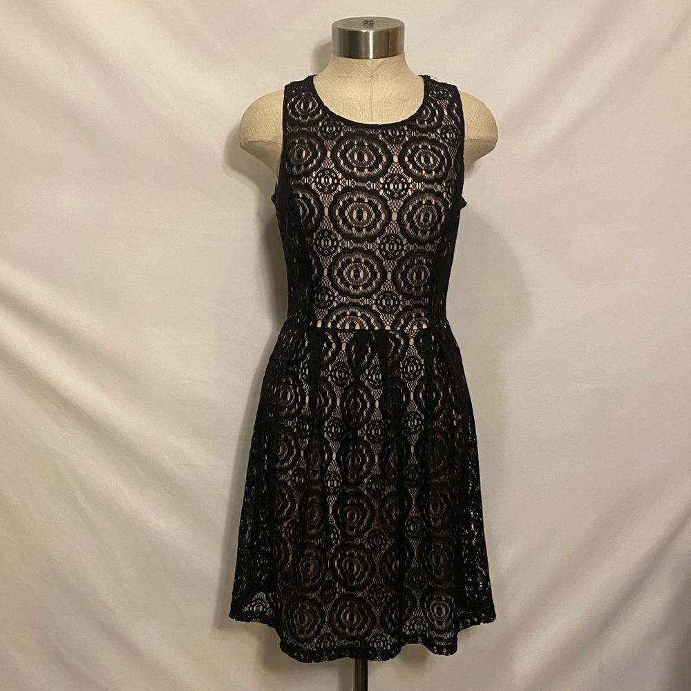 Enfocus Studio Black Lace Overlay Dress with Nude Lining